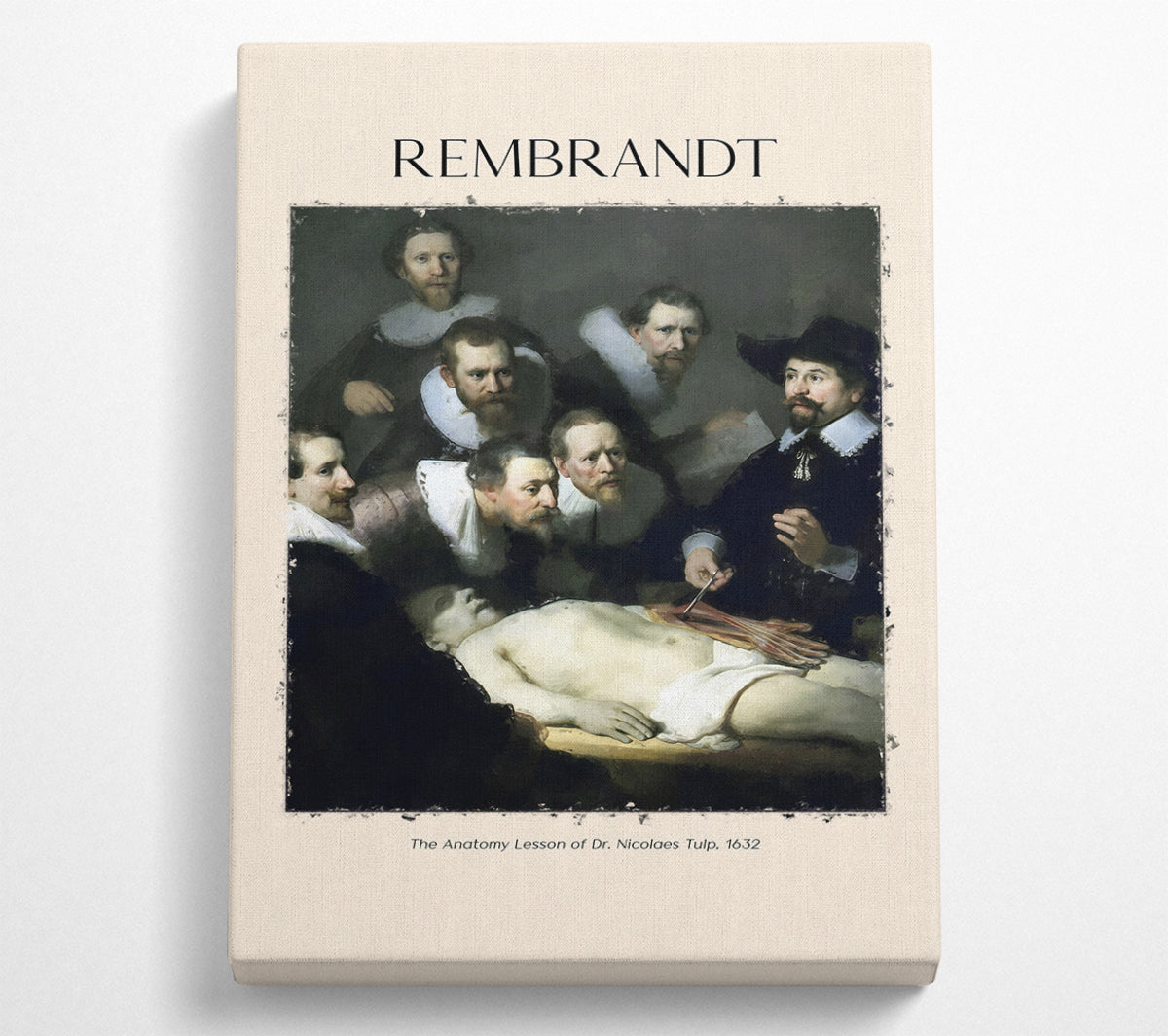 Canvas print of Rembrandt's 'The Anatomy Lesson Of Dr. Nicolaes Tulp', featuring detailed artwork mounted on a 44mm box frame.